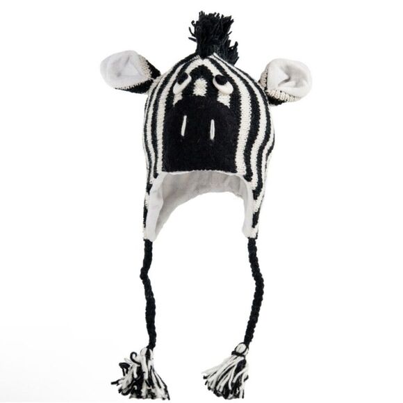 Nirvana Zebra 100% Wool Hat Cap Ear Flaps Fleece Lined Kid Girl Boy Small Mohawk - Picture 1 of 6